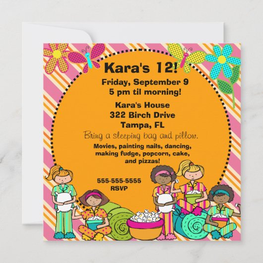 Slumber Party Birthday Gepersonaliseerd uitnodigin Kaart (Achterkant)