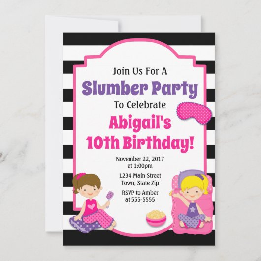 Slumber Party Birthday Invitation Sleepover Kaart (Voorkant)