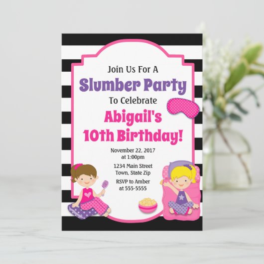 Slumber Party Birthday Invitation Sleepover Kaart (Staand voorkant)