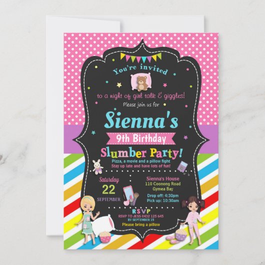 Slumber Party Birthday Invitations Girls Kaart (Voorkant)