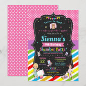Slumber Party Birthday Invitations Girls Kaart (Voorkant / Achterkant)