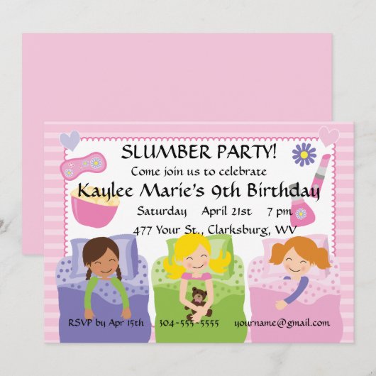 Slumber Party Birthday Kaart (Voorkant / Achterkant)
