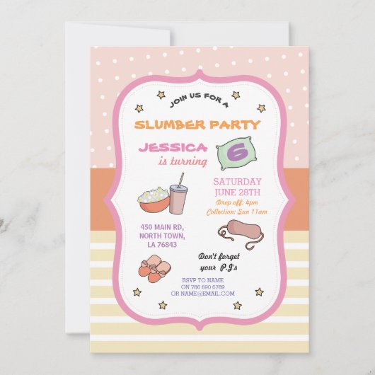 Slumber party Birthday Sleep over PJ Pajama Uitnod Kaart (Voorkant)
