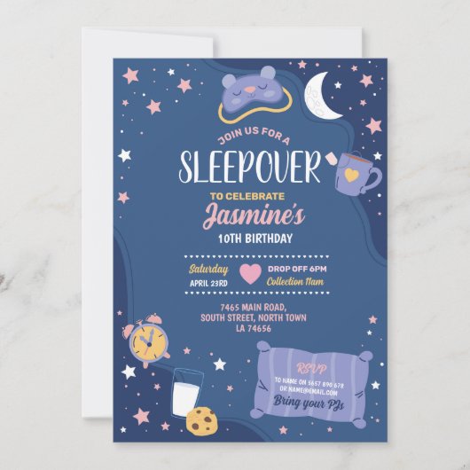 Slumber Party Birthday Sleepover Cute Girls Blue Kaart (Voorkant)