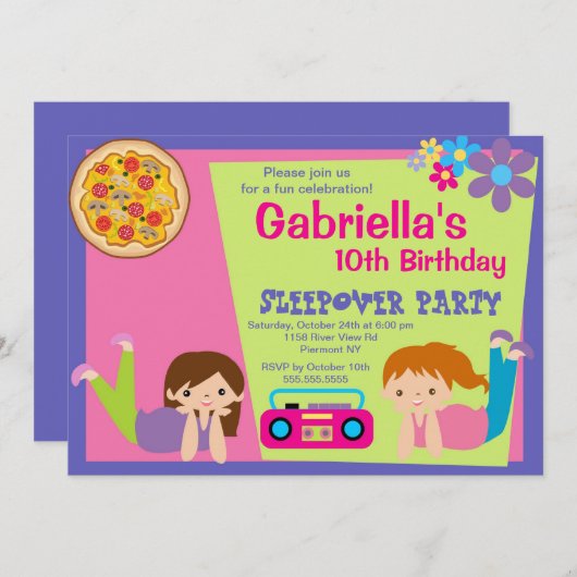 Slumber Party Fun Birthday Uitnodiging (Voorkant / Achterkant)