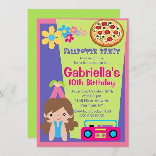 Slumber Party Fun Birthday Uitnodiging (Voorkant / Achterkant)