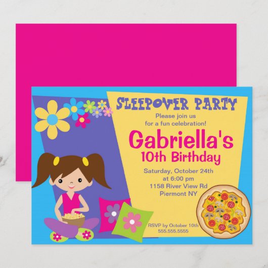 Slumber Party Fun Birthday Uitnodiging (Voorkant / Achterkant)