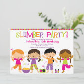 Slumber Party Fun Birthday Uitnodiging (Staand voorkant)