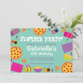 Slumber Party Fun Birthday Uitnodiging (Staand voorkant)