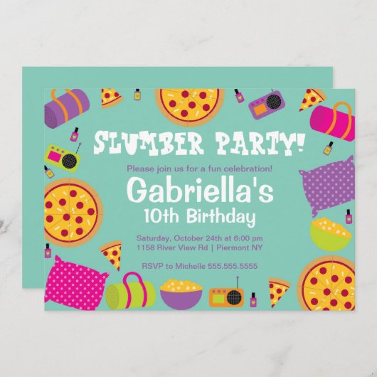Slumber Party Fun Birthday Uitnodiging (Voorkant / Achterkant)
