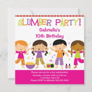 Slumber Party Fun Birthday Uitnodiging