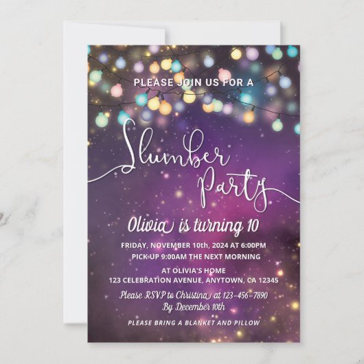 Slumber Party Galaxy String Lights Paarse verjaard Kaart (Voorkant)