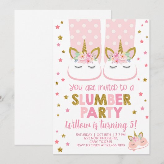 Slumber party girl-uitnodiging. kaart (Voorkant / Achterkant)