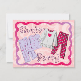 Slumber Party Invitation, Roze en Paarse PJ's Kaart