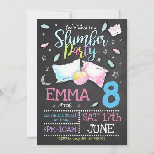 Slumber Party Invitation - SLEEPOVER BIRTHDAY Kaart (Voorkant)