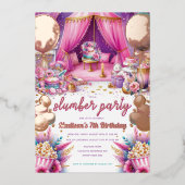 Slumber Party Meisje Verjaardag Roos Goud Folie Uitnodiging (Voorkant)