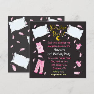 Slumber Party Pillow Fight Birthday Uitnodiging