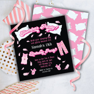 Slumber Party Pillow Fight Birthday Uitnodiging
