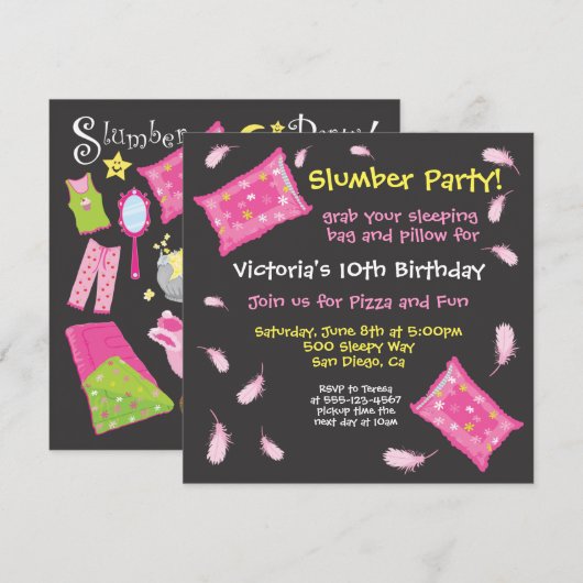 Slumber Party Pillow Fight Invision Kaart (Voorkant / Achterkant)