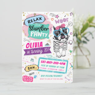 Slumber Party Pug Verjaardag Uitnodigingen Puppy D
