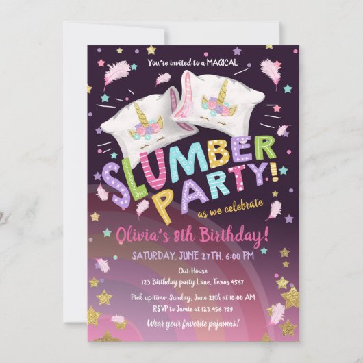 Slumber Party Pyjama Sleepover Magische Eenhoorn Kaart (Voorkant)