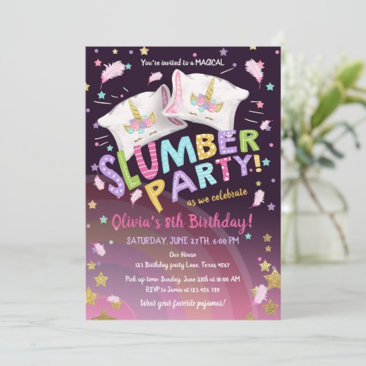 Slumber Party Pyjama Sleepover Magische Eenhoorn Kaart (Staand voorkant)