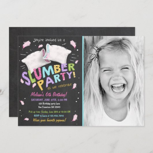 Slumber Party Pyjama Sleepover Uitnodiging (Voorkant / Achterkant)