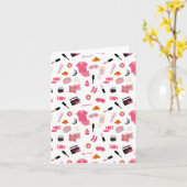 Slumber Party Roze Meisje Kinder Patroon Kaart (Gele Bloem)