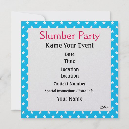 Slumber Party / Slaap over - SRF Kaart (Achterkant)