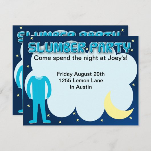 Slumber Party slaappover Kaart (Voorkant / Achterkant)