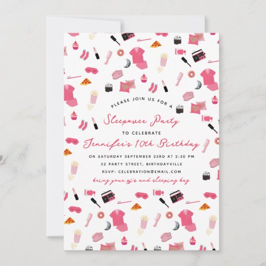 Slumber Party Sleepover Kids Verjaardagsfeest Kaart (Voorkant)