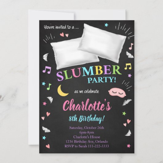 Slumber Party Sleepover Meisjes Uitnodiging (Voorkant)