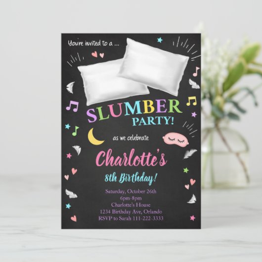 Slumber Party Sleepover Meisjes Uitnodiging (Staand voorkant)