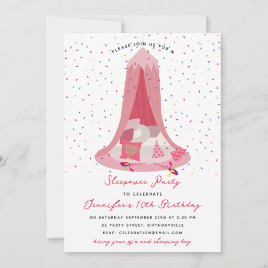 Slumber Party Sleepover Tent Kids Verjaardagsfeest Kaart (Voorkant)