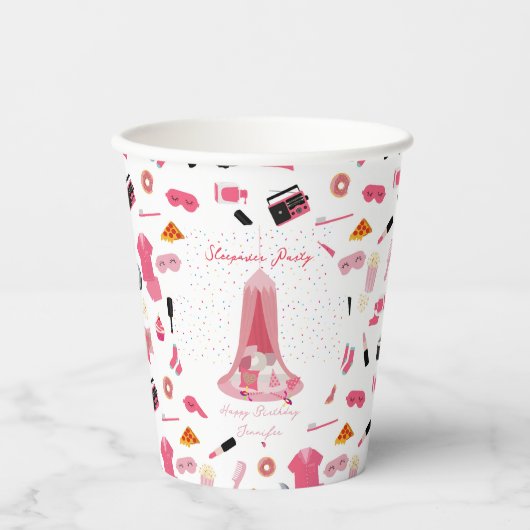 Slumber Party Sleepover Tent Kids Verjaardagsfeest Papieren Bekers (Voorkant)