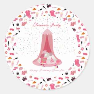 Slumber Party Sleepover Tent Kids Verjaardagsfeest Ronde Sticker