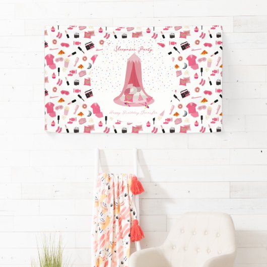 Slumber Party Sleepover Tent Kids Verjaardagsfeest Spandoek (Insitu)