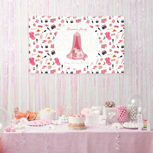 Slumber Party Sleepover Tent Kids Verjaardagsfeest Spandoek (Feest)