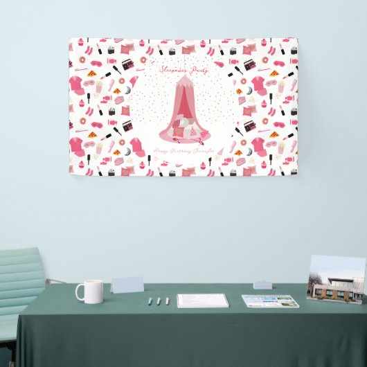 Slumber Party Sleepover Tent Kids Verjaardagsfeest Spandoek (Beurs)