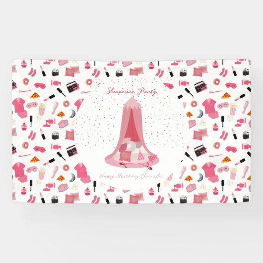 Slumber Party Sleepover Tent Kids Verjaardagsfeest Spandoek (Horizontaal)