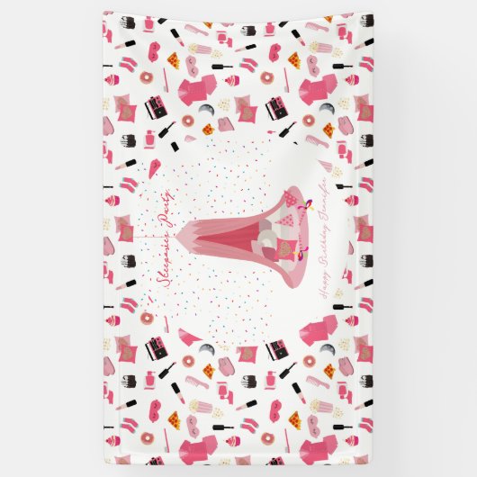 Slumber Party Sleepover Tent Kids Verjaardagsfeest Spandoek (Verticaal)