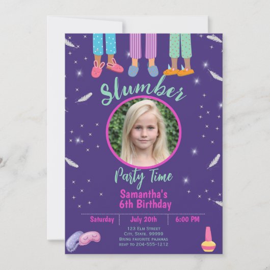Slumber Party Sleepover Verjaardag Uitnodiging (Voorkant)