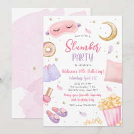 Slumber Party Sluepover Girl Spa Pink Birthday Inv Kaart