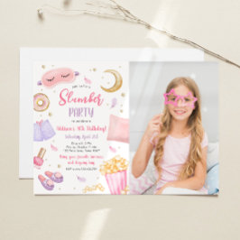 Slumber Party Sluepover Girl Spa Pink Birthday Inv Kaart