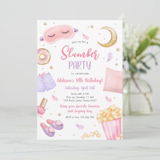 Slumber Party Sluepover Girl Spa Pink Birthday Kaart (Staand voorkant)