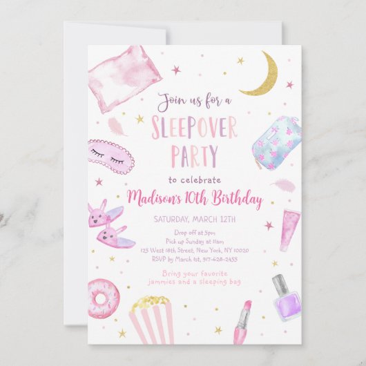 Slumber Party Sluepover Pink Tween Girl Birthday Kaart (Voorkant)