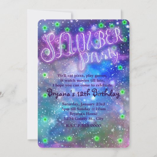 SLUMBER PARTY Space Galaxy Verjaardag Uitnodiginge Kaart (Voorkant)