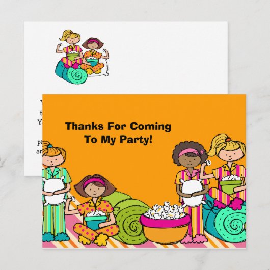 Slumber Party Verjaardag Bedankt Briefkaart (Voorkant / Achterkant)