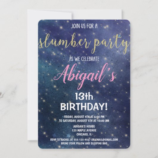 Slumber party verjaardag galaxy logeeruitnodiging kaart (Voorkant)