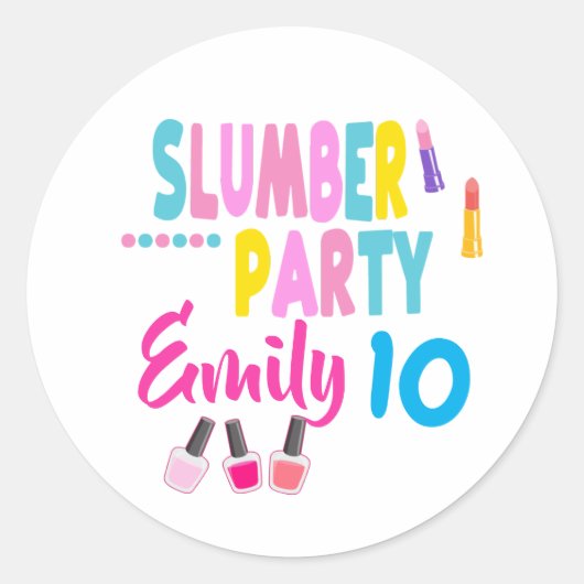 Slumber Party Verjaardag Meisje Custom Sleepover Ronde Sticker (Voorkant)